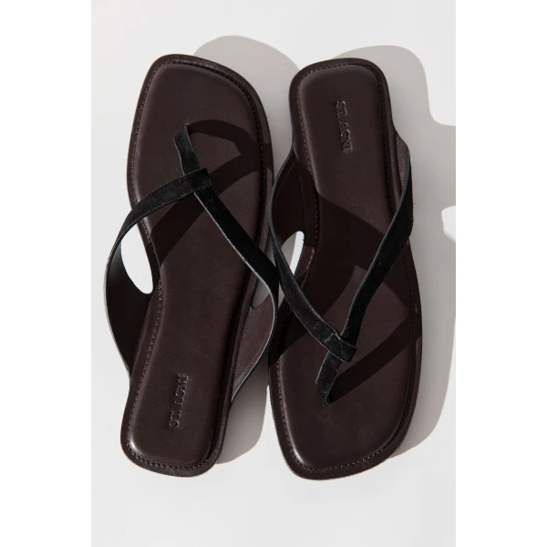 St. Agni Suede Opanka Slide in Black and Coffee, view 4