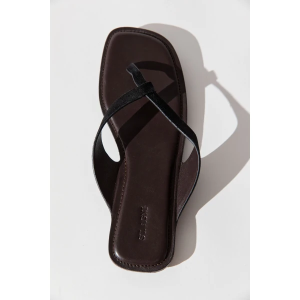 St. Agni Suede Opanka Slide in Black and Coffee, view 6