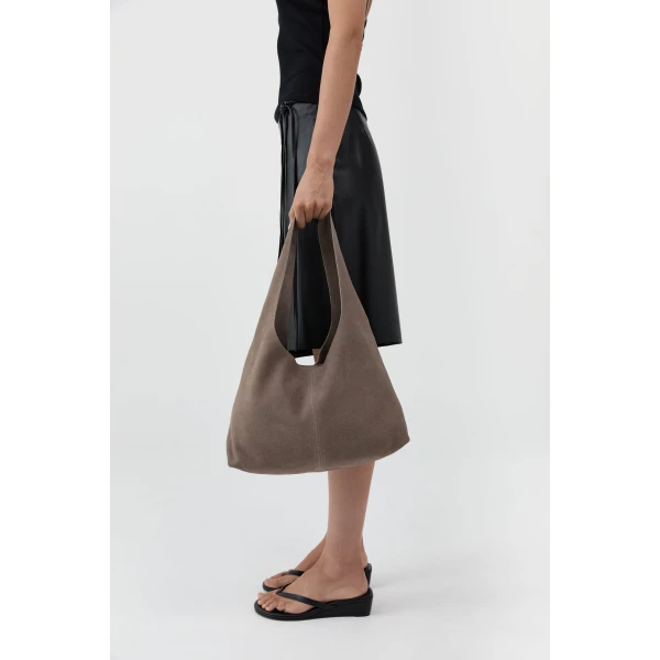 St. Agni Suede Soft Bag in Pebble, view 2