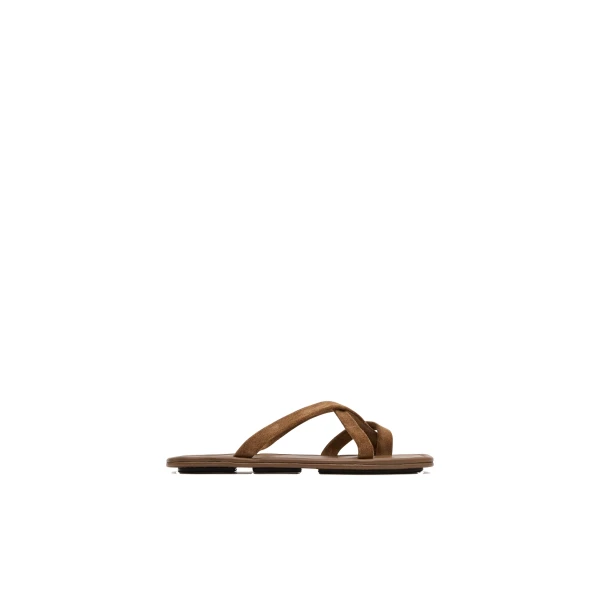 St. Agni Suede Soft Strap Slide in Toffee
