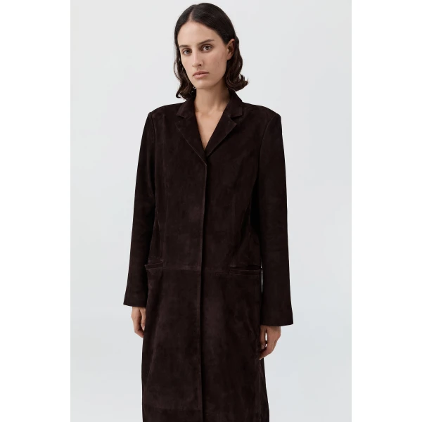 St. Agni Suede Tailored Coat in Coffee, view 3