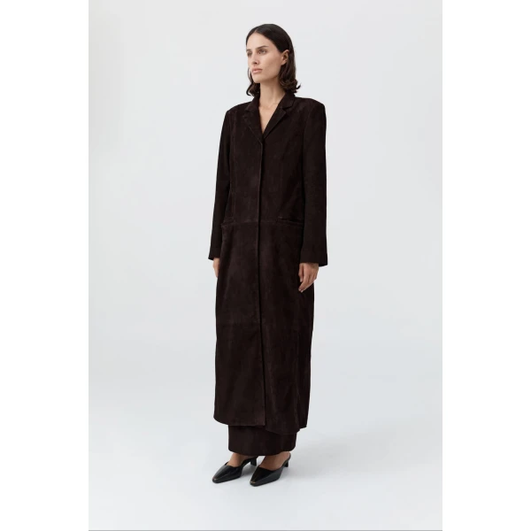 St. Agni Suede Tailored Coat in Coffee, view 4