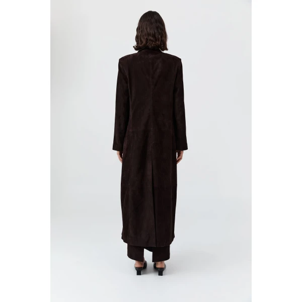 St. Agni Suede Tailored Coat in Coffee, view 5