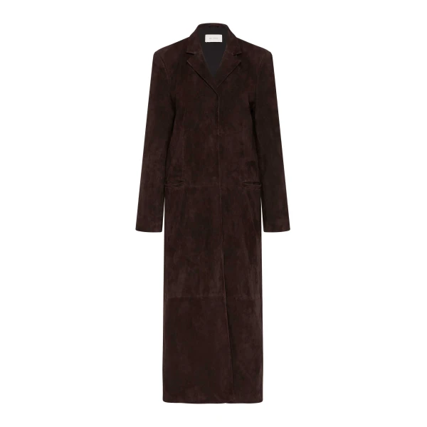 Suede Tailored Coat in Coffee