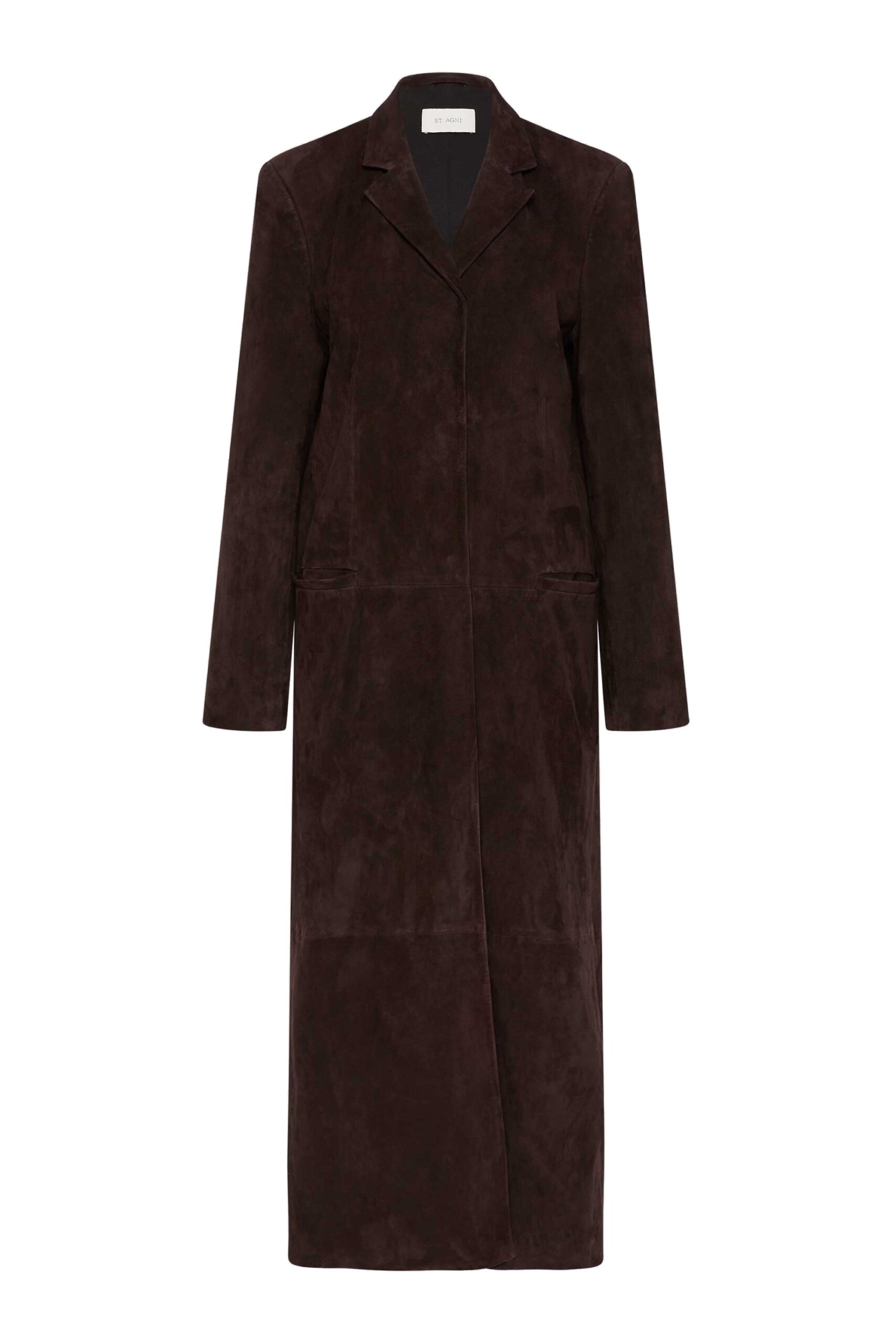 St. Agni Suede Tailored Coat in Coffee | Coats | Coveti St. Agni Suede Tailored Coat in Coffee