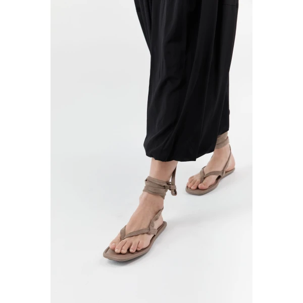 St. Agni Suede Tie Up Sandal in Almond, view 2
