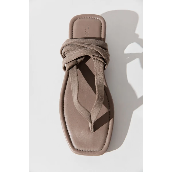 St. Agni Suede Tie Up Sandal in Almond, view 3