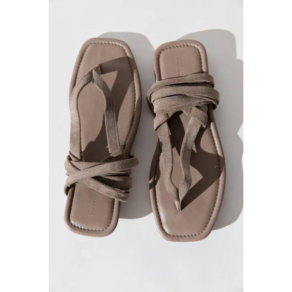 St. Agni Suede Tie Up Sandal in Almond, view 5