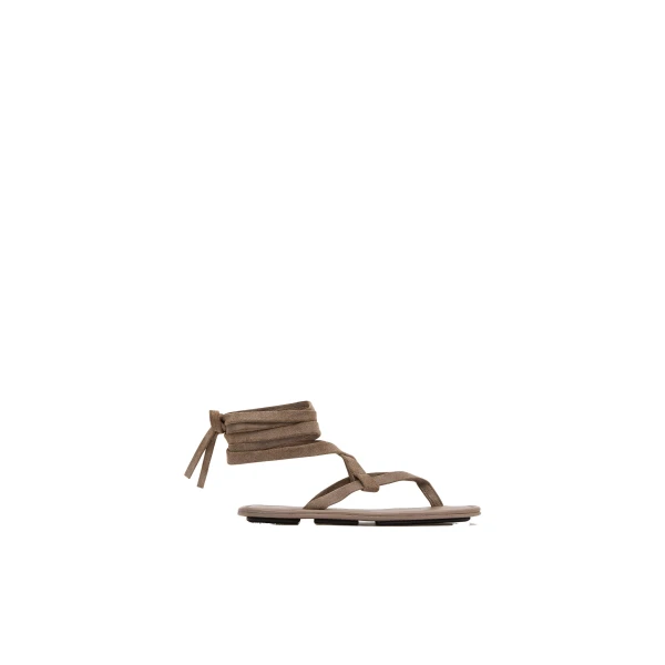Suede Tie Up Sandal in Almond
