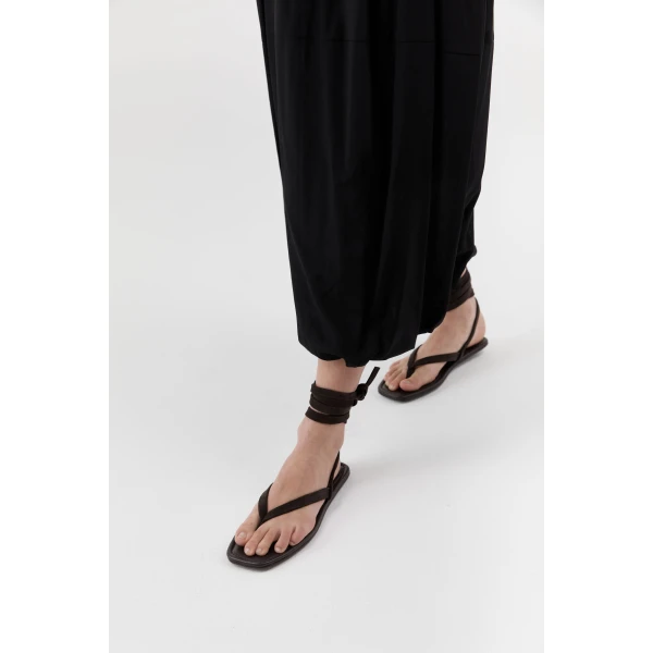 St. Agni Suede Tie Up Sandal in Coffee, view 2