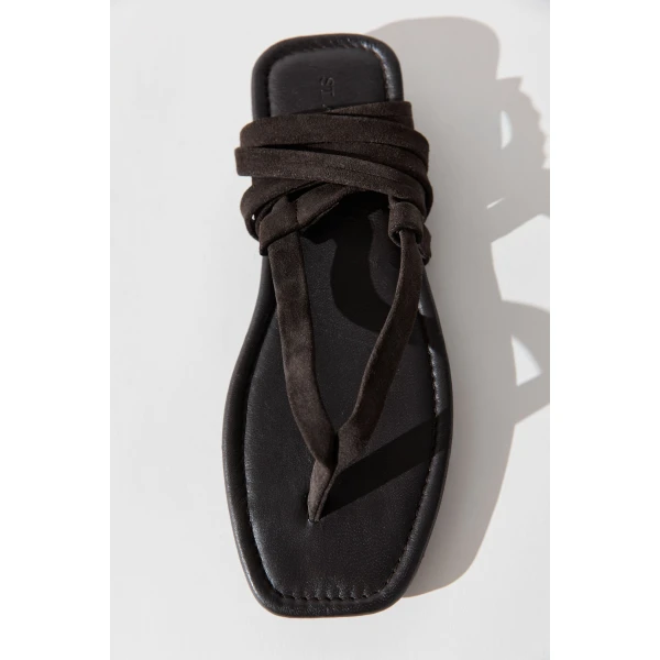 St. Agni Suede Tie Up Sandal in Coffee, view 4