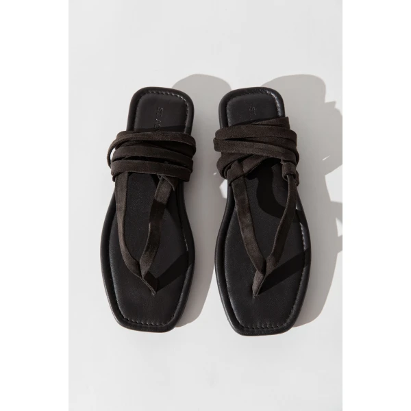 St. Agni Suede Tie Up Sandal in Coffee, view 6