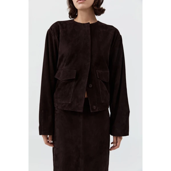 St. Agni Suede Utility Cocoon Bomber in Coffee, view 3