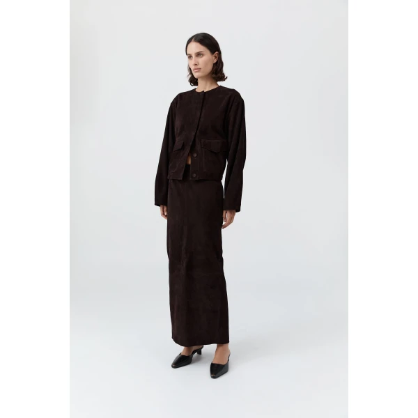 St. Agni Suede Utility Cocoon Bomber in Coffee, view 4