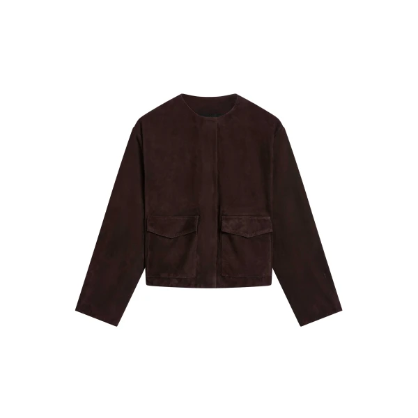 Suede Utility Cocoon Bomber in Coffee