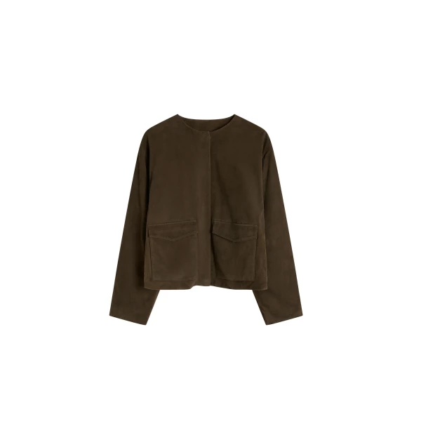 Suede Utility Cocoon Bomber in Khaki