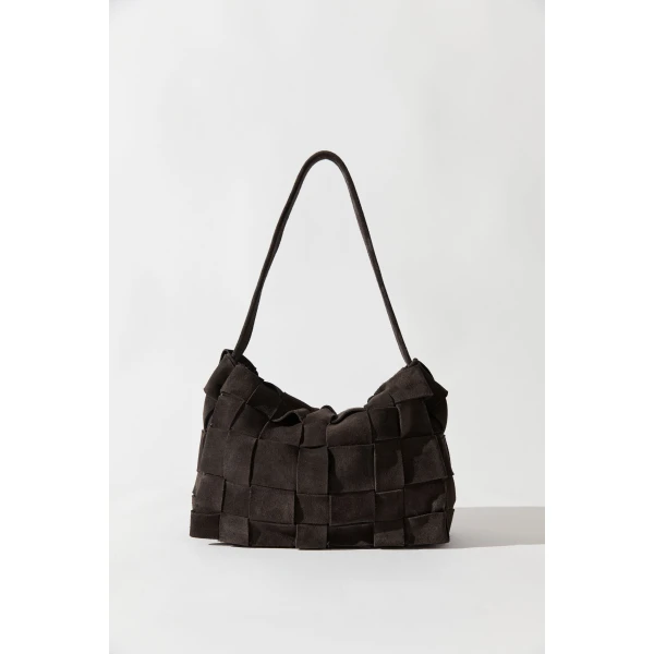 St. Agni Suede Woven Envelope Mini Tote in Coffee, view 2