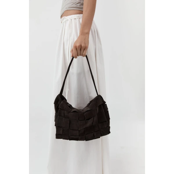 St. Agni Suede Woven Envelope Mini Tote in Coffee, view 6