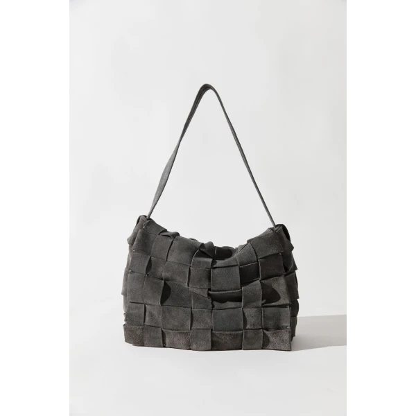 St. Agni Suede Woven Envelope Mini Tote in Steel, view 2