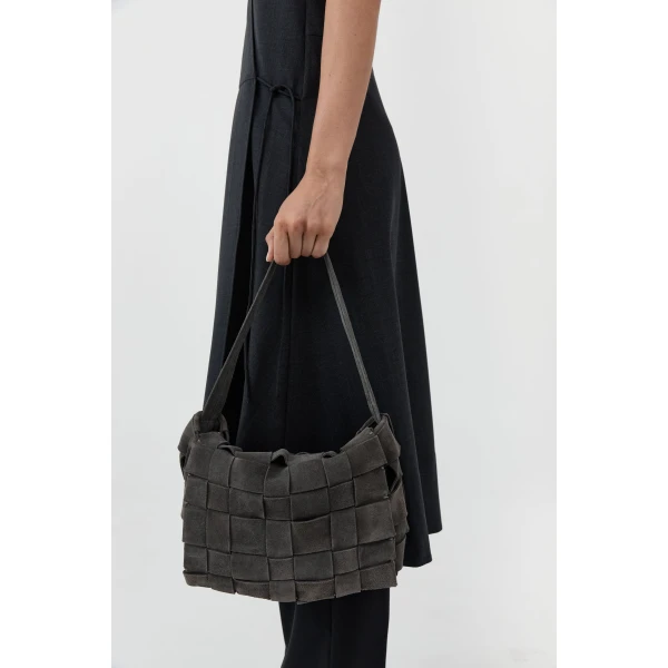 St. Agni Suede Woven Envelope Mini Tote in Steel, view 3