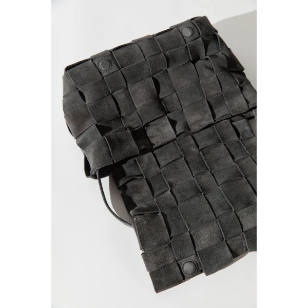 St. Agni Suede Woven Envelope Mini Tote in Steel, view 4