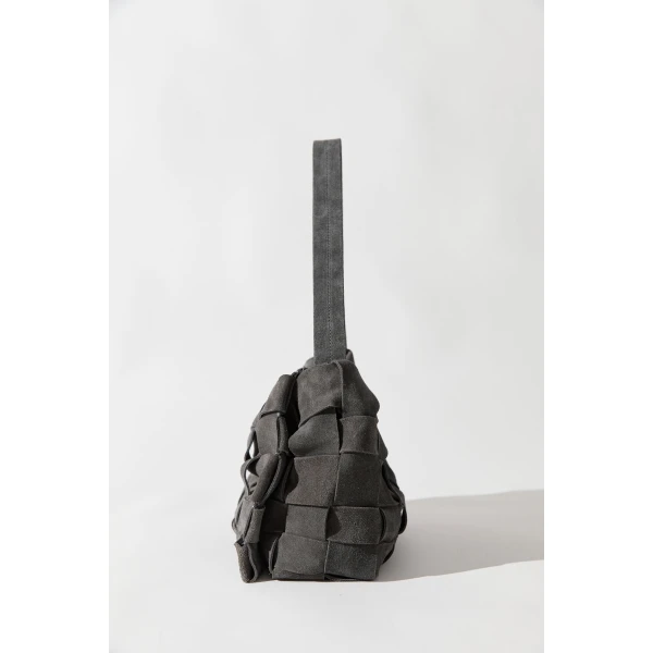 St. Agni Suede Woven Envelope Mini Tote in Steel, view 5