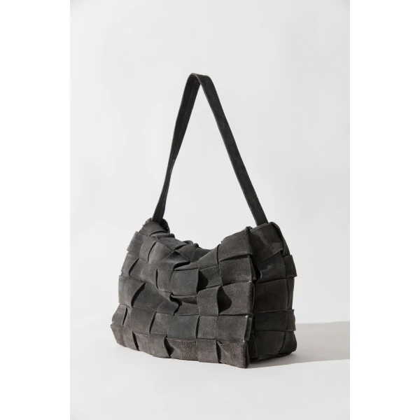 St. Agni Suede Woven Envelope Mini Tote in Steel, view 6