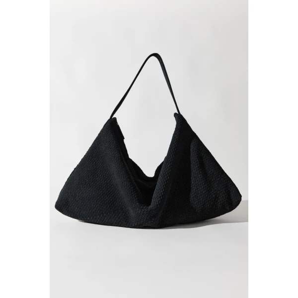 St. Agni Suede Woven Hobo Bag in Washed Black, view 2