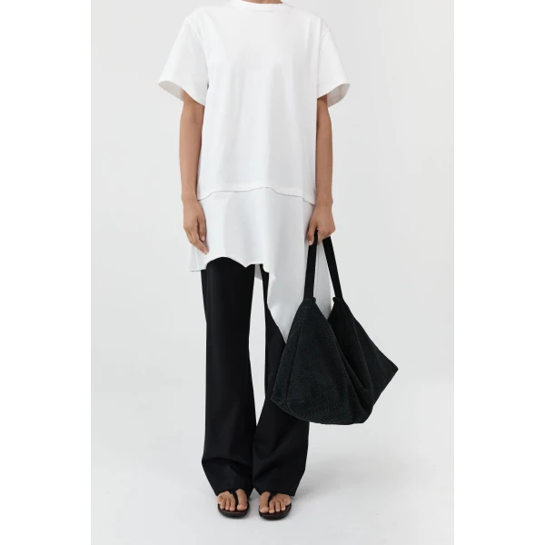 St. Agni Suede Woven Hobo Bag in Washed Black, view 4