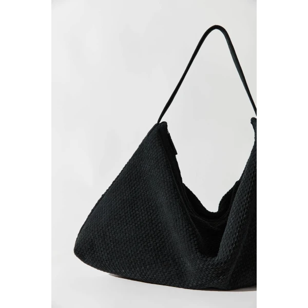 St. Agni Suede Woven Hobo Bag in Washed Black, view 5