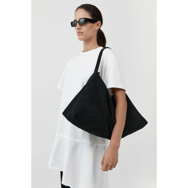 St. Agni Suede Woven Hobo Bag in Washed Black, view 6