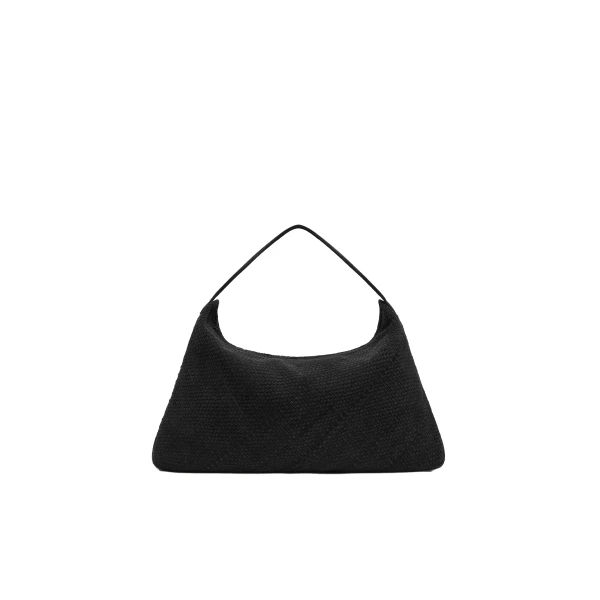 Suede Woven Hobo Bag in Washed Black