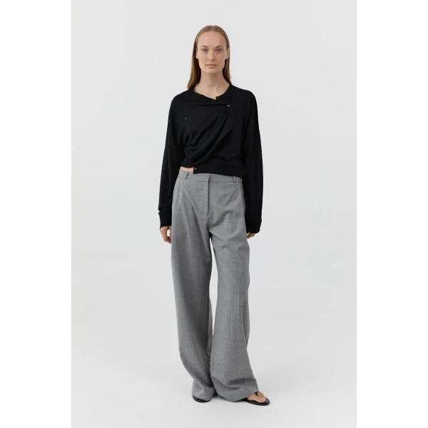 St. Agni Superfine Merino Wool Cardigan in Black, view 2