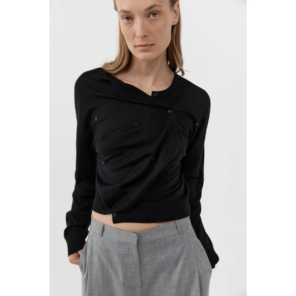 St. Agni Superfine Merino Wool Cardigan in Black, view 3