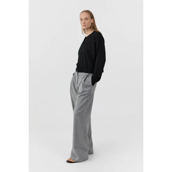 St. Agni Superfine Merino Wool Cardigan in Black, view 4