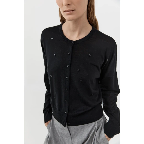 St. Agni Superfine Merino Wool Cardigan in Black, view 6