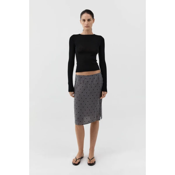 St. Agni Superfine Merino Wool Long Sleeve Top in Black, view 2