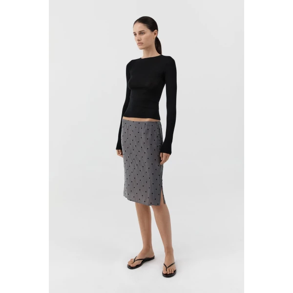 St. Agni Superfine Merino Wool Long Sleeve Top in Black, view 4