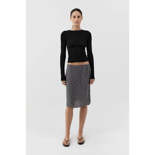 St. Agni Superfine Merino Wool Long Sleeve Top in Black, view 6