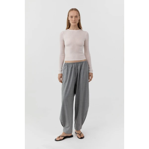 St. Agni Superfine Merino Wool Long Sleeve Top in Talco, view 2