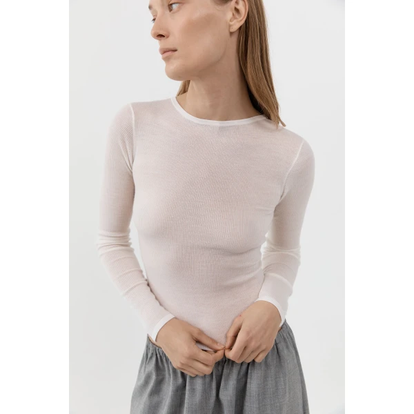 St. Agni Superfine Merino Wool Long Sleeve Top in Talco, view 3