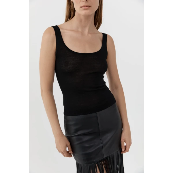St. Agni Superfine Merino Wool Tank in Black, view 3