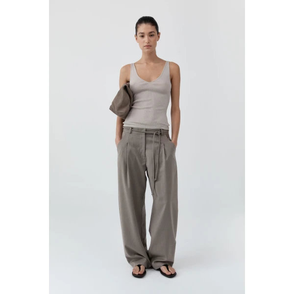 St. Agni Tailored Barrel Pants in Light Taupe, view 2