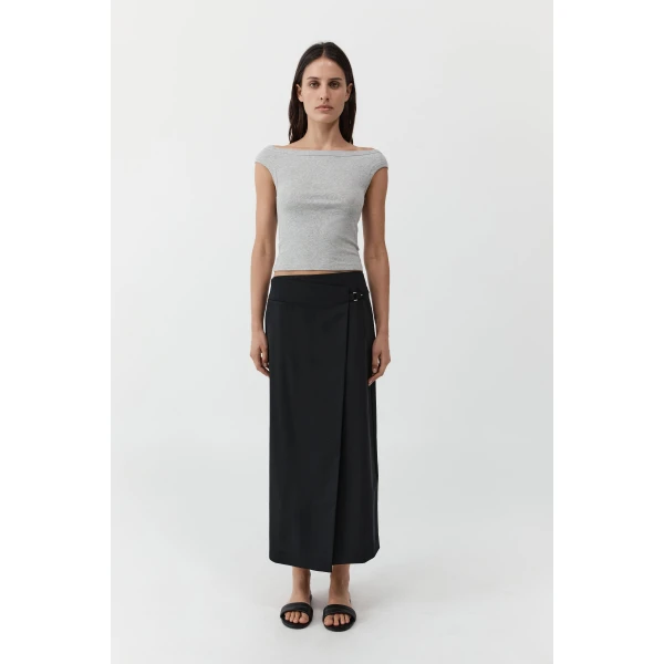 St. Agni Tailored Wrap Skirt in Black, view 2