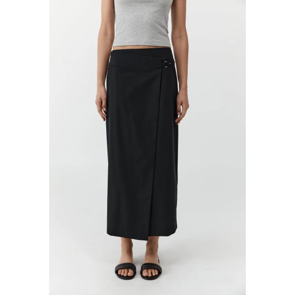 St. Agni Tailored Wrap Skirt in Black, view 3