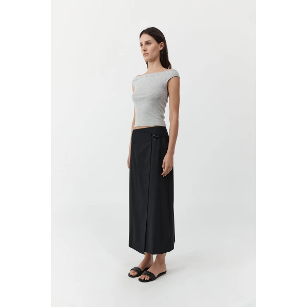 St. Agni Tailored Wrap Skirt in Black, view 4