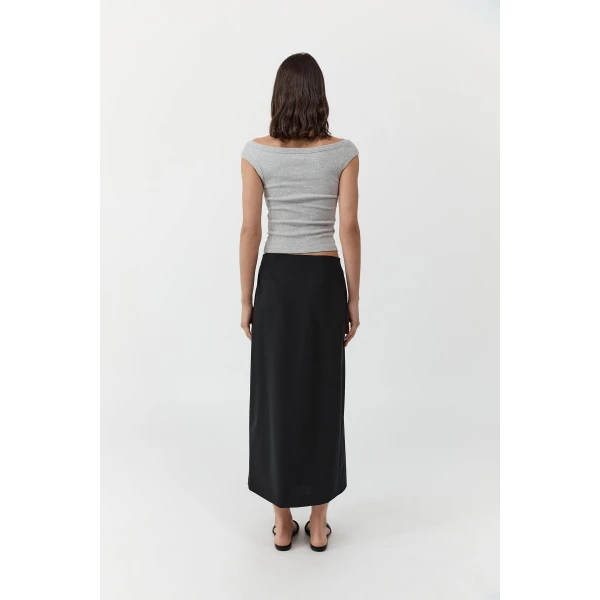 St. Agni Tailored Wrap Skirt in Black, view 5