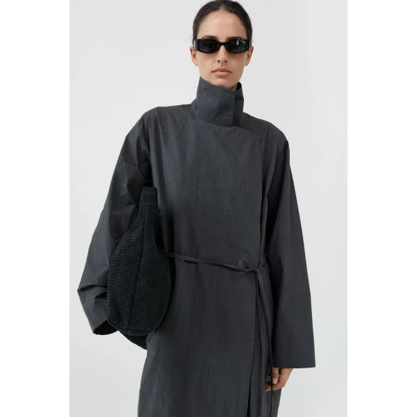 St. Agni Technical Cotton Cocoon Coat in Iron Glaze, view 3