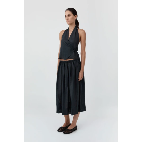 St. Agni Transparent Wrap Halter Top in Black, view 3
