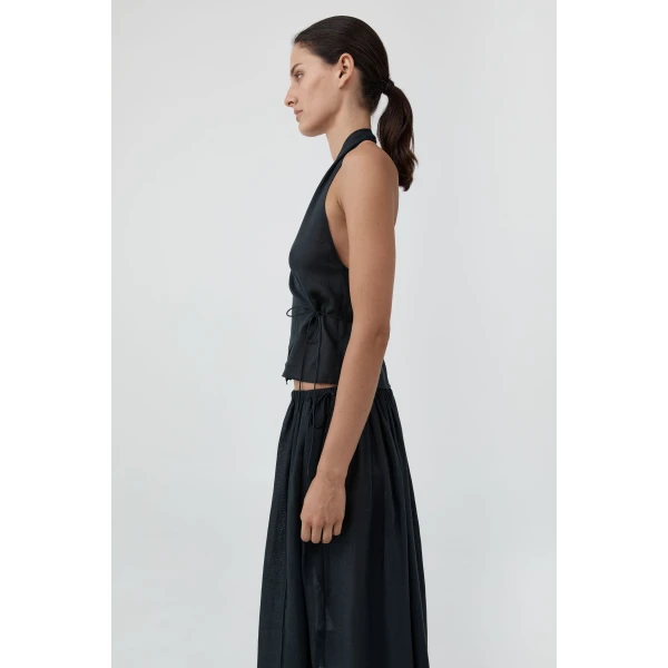 St. Agni Transparent Wrap Halter Top in Black, view 4